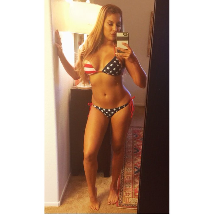 Celebrating in my #patriotic new bikini from #RogueAmericanApparel Happy 4th of July everyone! 🇺🇸 https://t